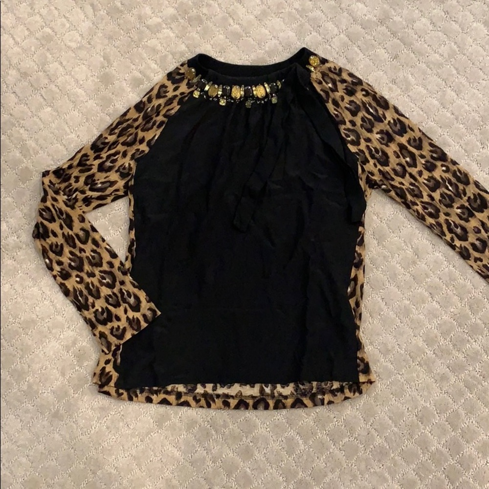 Tory Burch Black & Leopard Silk Blouse